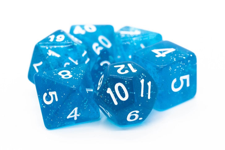 Old School Dice Sparkle Blue Poly 7 Set | Odin's Place