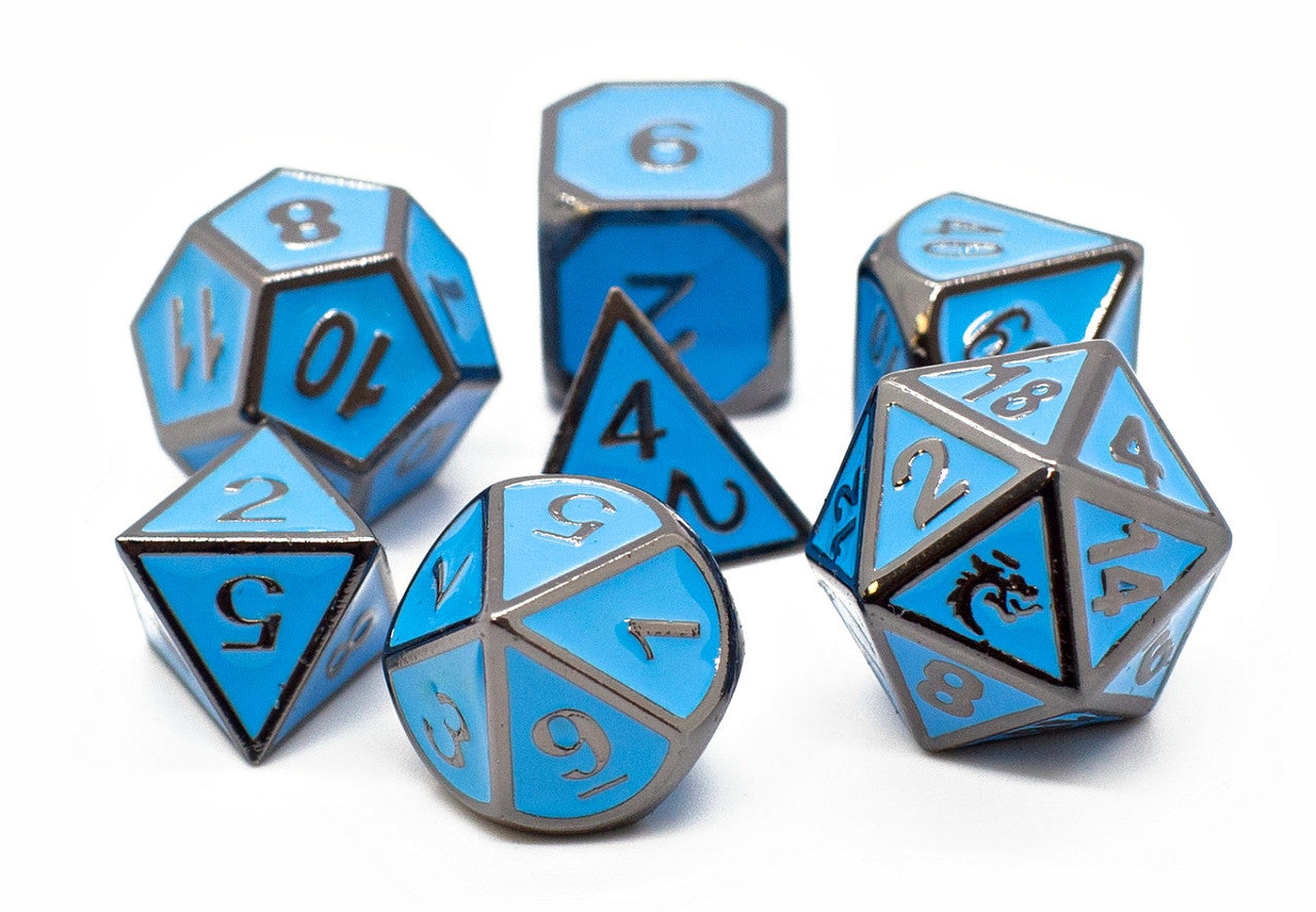 Old School Dice Elven Forged Teal with Black Nickel Metal Poly 7 Set | Odin's Place