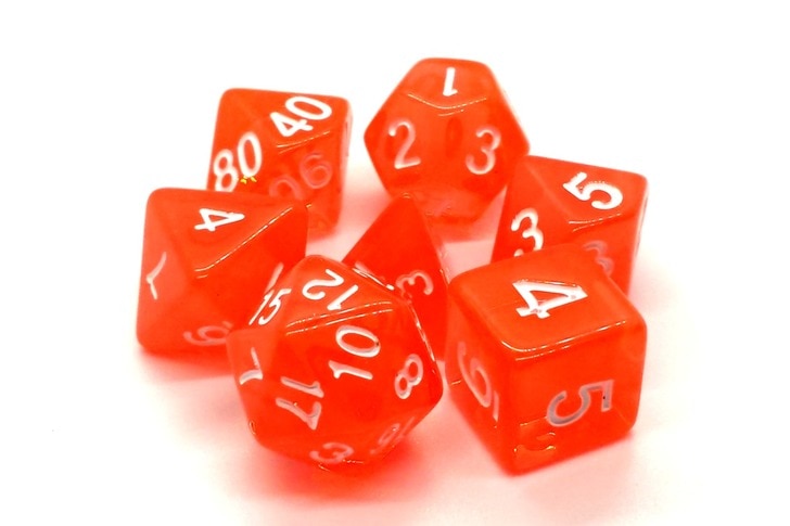 Old School Dice Translucent Orange Poly 7 Set | Odin's Place