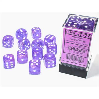 Chessex Borealis Purple with White Luminary Glow in the Dark 16mm D6 Set | Odin's Place