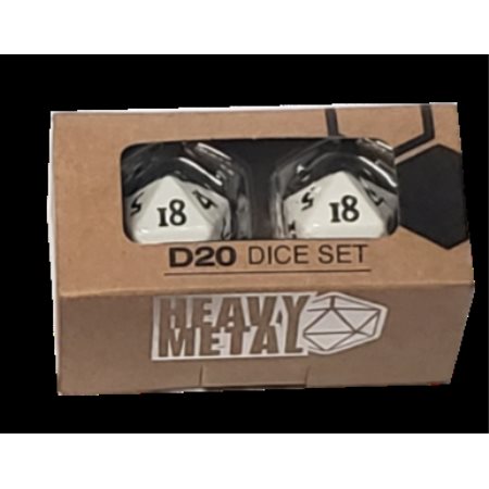 ULTRA PRO: HEAVY METAL DICE - D20 SET OF 2 WHITE WITH BLACK NUMBERS | Odin's Place