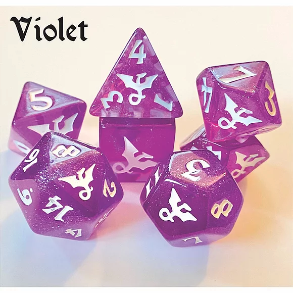 Black Oak Workshop Glitterwing Violet Dragon Poly 7 Dice Set | Odin's Place