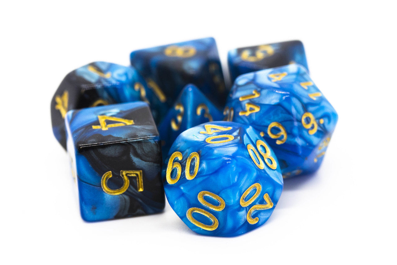 Old School Dice Vorpal Set Black Blue Gold Poly 7 Set | Odin's Place