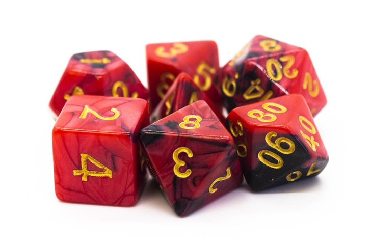 Old School Dice Vorpal Black Red Gold Poly 7 Set | Odin's Place