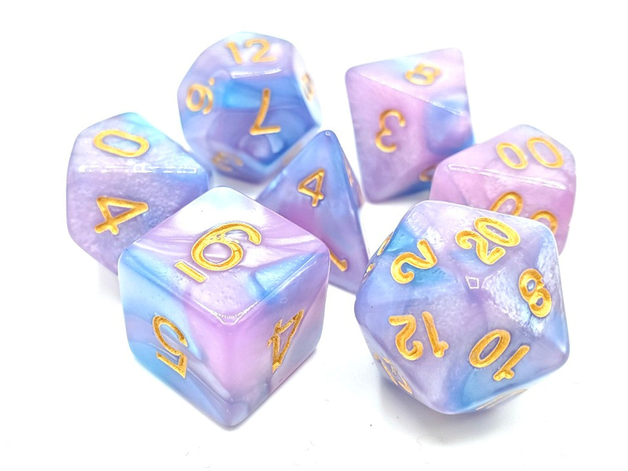 Old School Dice Vorpal - Lilac and Light Blue with Gold Poly 7 | Odin's Place
