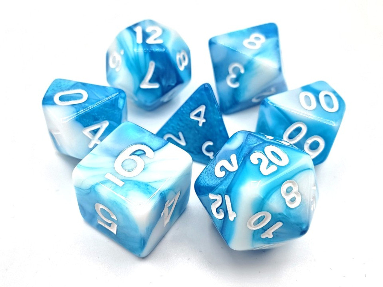 Old School Dice Vorpal - Baby Blue and White with White Poly 7 Set | Odin's Place