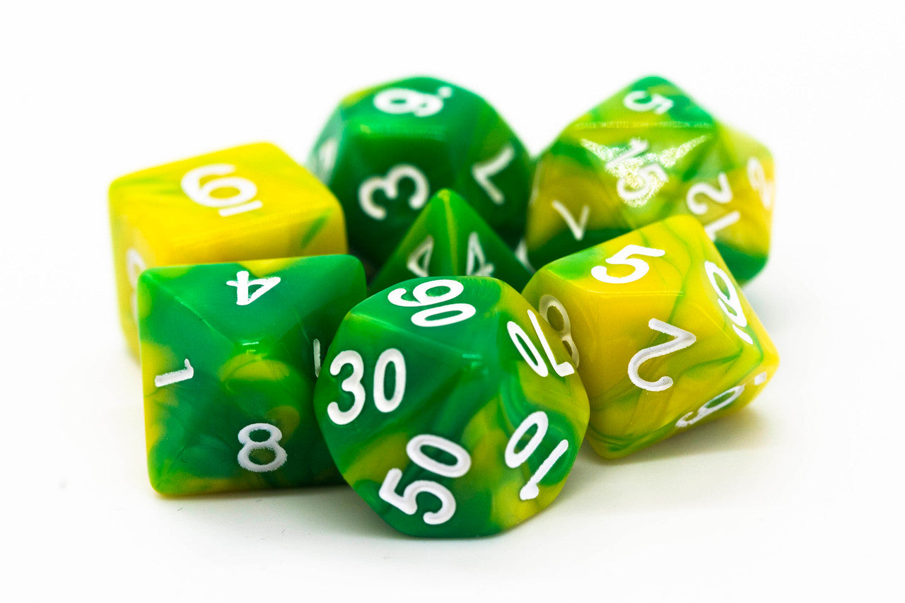 Old School Dice Vorpal - Green and Yellow Poly 7 Set | Odin's Place