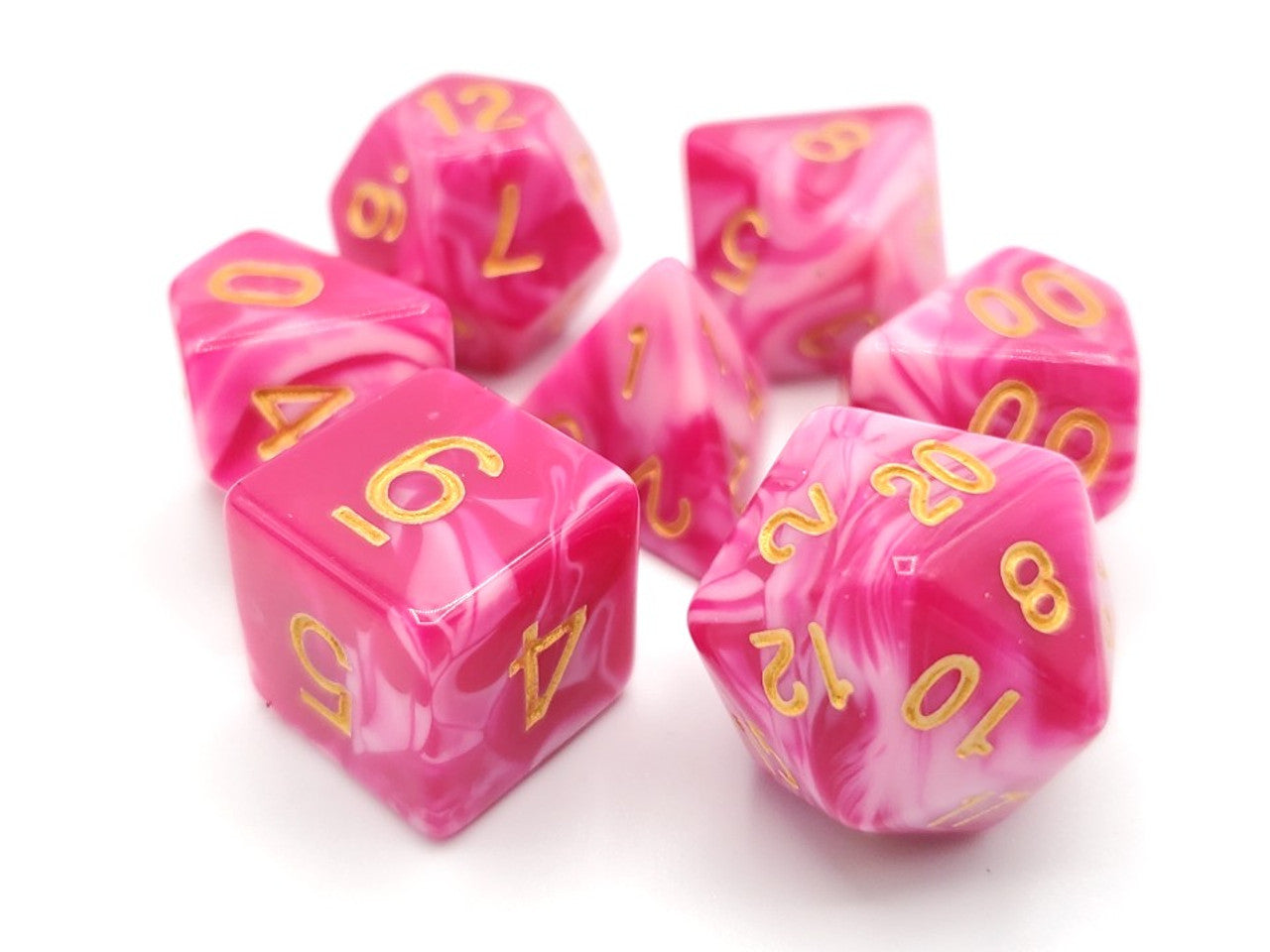 Old School Dice Vorpal Rose Red and White with Gold Poly 7 Set | Odin's Place