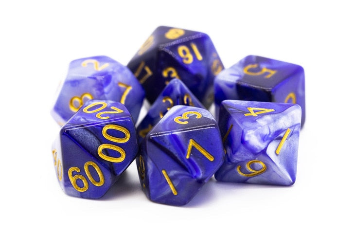 Old School Dice Vorpal Purple Grey Gold Poly 7 Set | Odin's Place