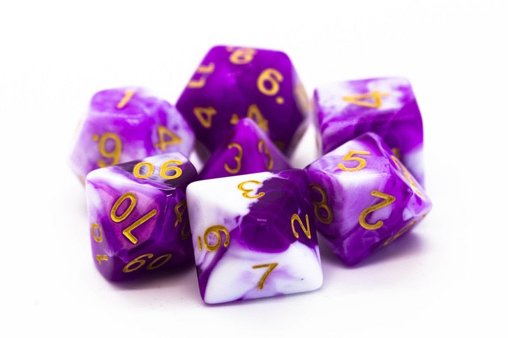 Old School Dice Vorpal Purple White Gold Poly 7 Set | Odin's Place