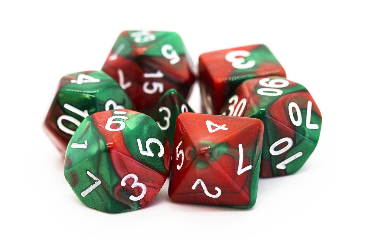 Old School Dice Vorpal Red Green Poly 7 Set | Odin's Place