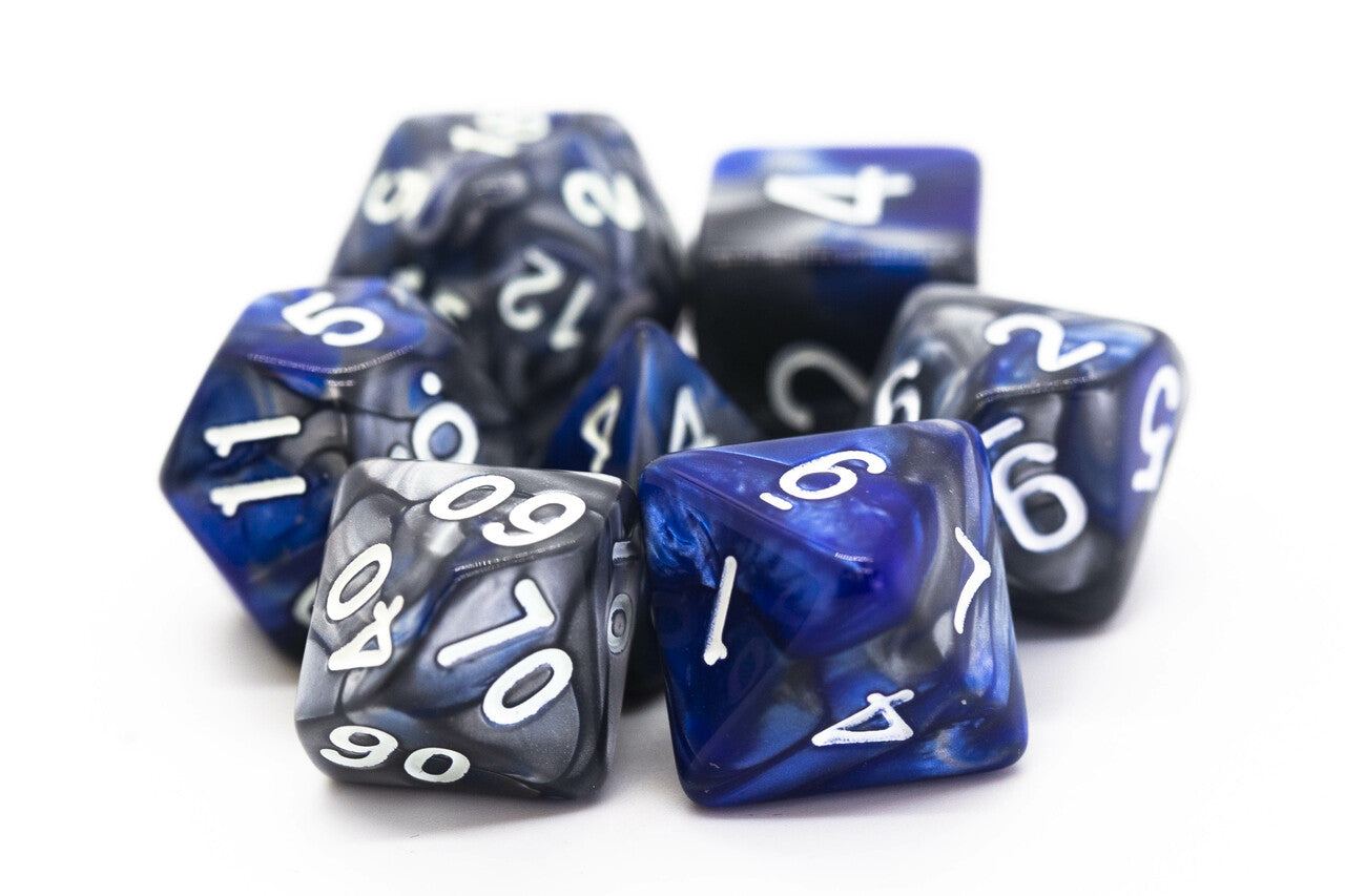 Old School Dice Vorpal Silver & Blue Poly 7 | Odin's Place