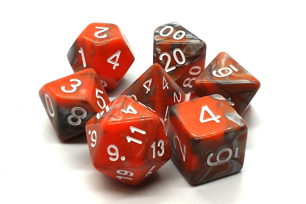 Old School Dice Vorpal Silver Orange Poly 7 Set | Odin's Place