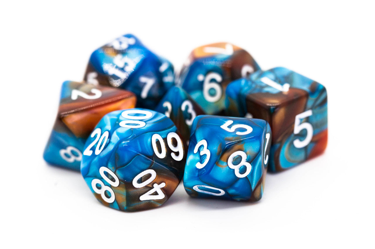 Old School Dice Vorpal  - Teal and Brown Poly 7 Set | Odin's Place