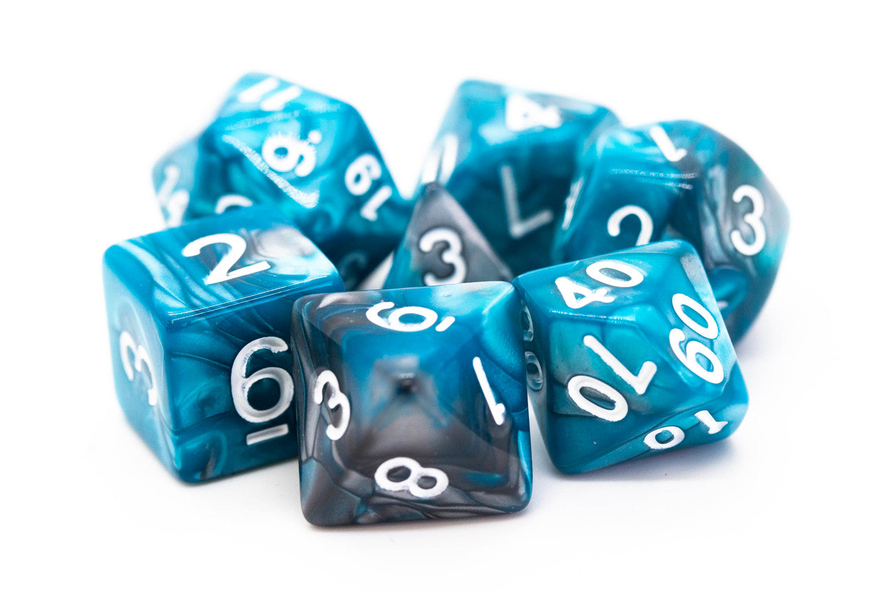 Old School Dice Vorpal - Silver and Teal Poly 7 Set | Odin's Place