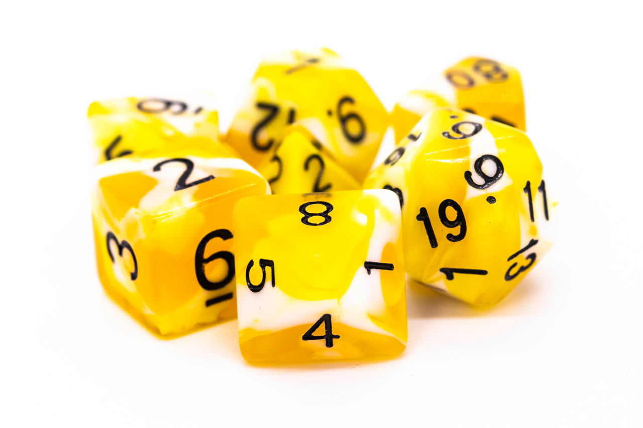 Old School Dice Vorpal  - Yellow and White with Black Poly 7 Set | Odin's Place