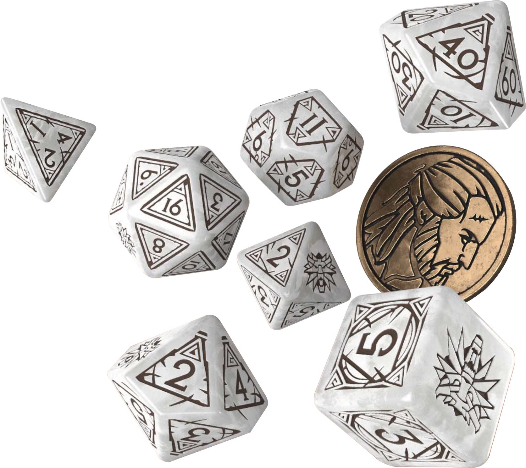 Q Workshop The Witcher Dice Set: Geralt - The White Wolf (7 + coin) | Odin's Place